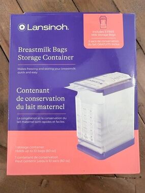 Lansinoh Purple and Coral Breastmilk Bag Storage Organizer